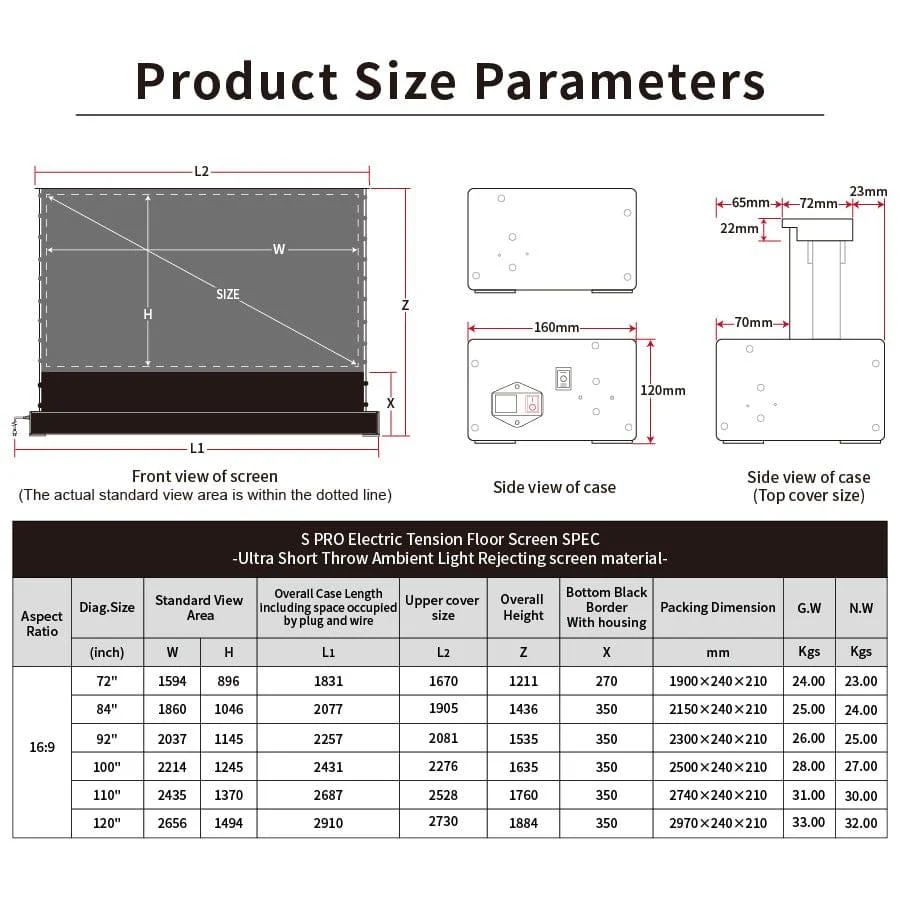 72"-120" VIVIDSTORM S PRO Motorized Tension Floor Rising UST ALR Projector Screen - Image 9