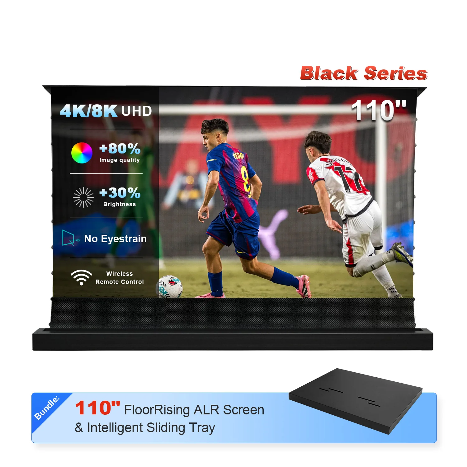 84"-130" NP Black Series 95% ALR Motorized Floor Rising Screen + Intelligent Sliding Tray (Bundle) - Image 10