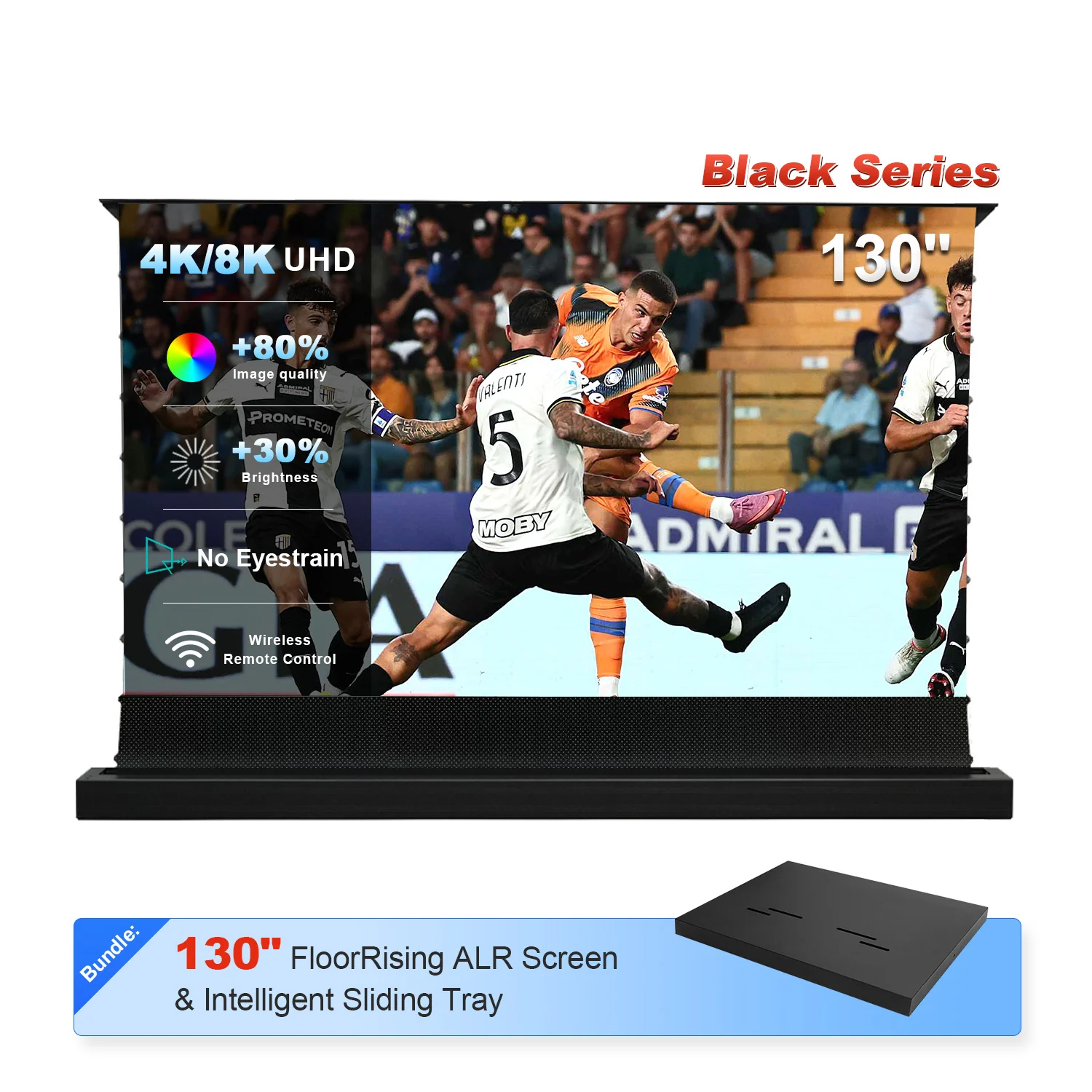 84"-130" NP Black Series 95% ALR Motorized Floor Rising Screen + Intelligent Sliding Tray (Bundle) - Image 12
