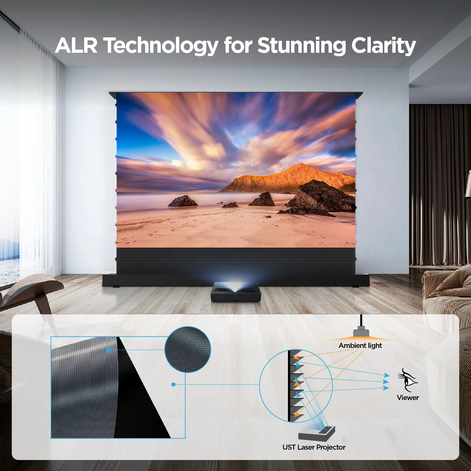 120 inch NothingProjector Motorized Floor Rising 95% ALR Projector Screen - Image 8