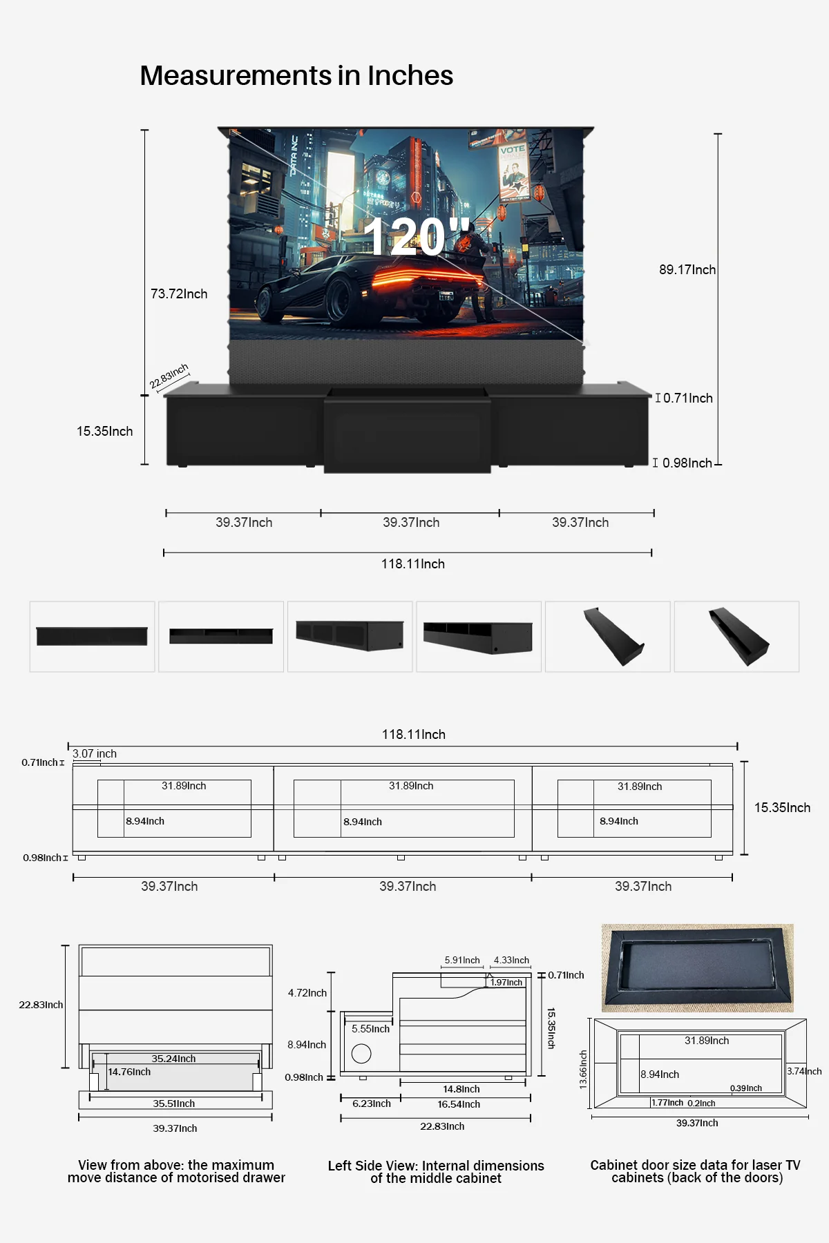 100"-120" Shore Black Motorized Laser TV Flat Pack Cabinet - Image 23