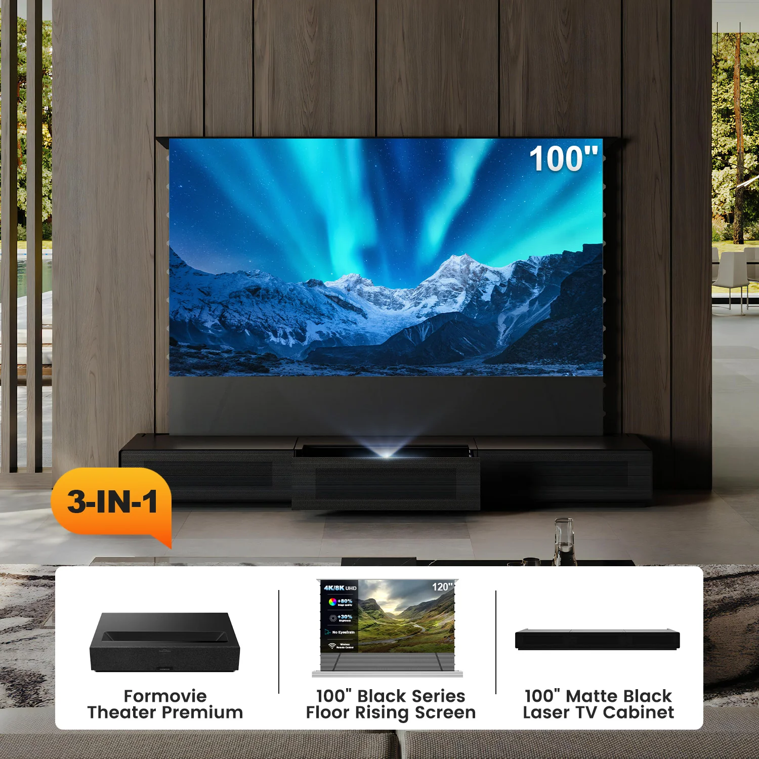 Shore UST Projector Matte Cabinet + Black Series Motorized Floor Rising Screen Bundle (Pre-Assembled) - Image 24