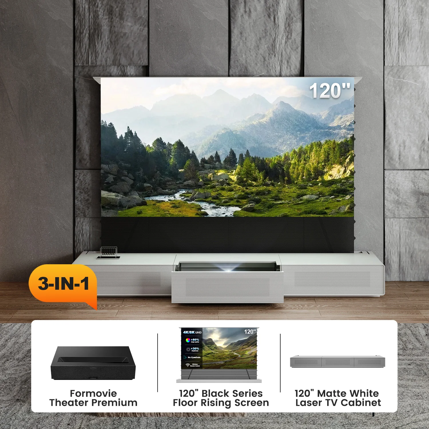 Shore UST Projector Matte Cabinet + Black Series Motorized Floor Rising Screen Bundle (Pre-Assembled) - Image 32