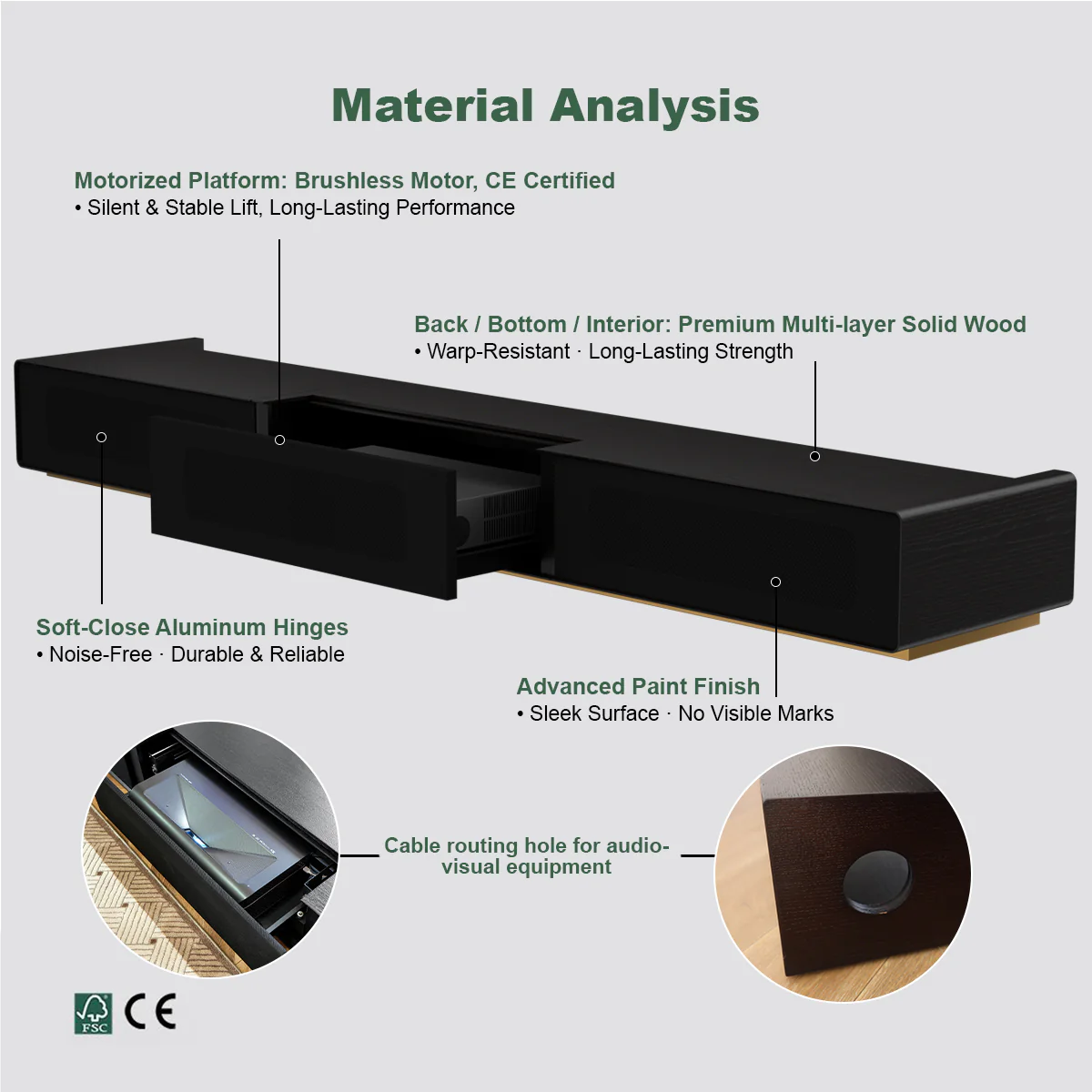 Shore Wood Grain TV Cabinet for Ultra Short Throw Projector (Pre-Assembled) - Image 8