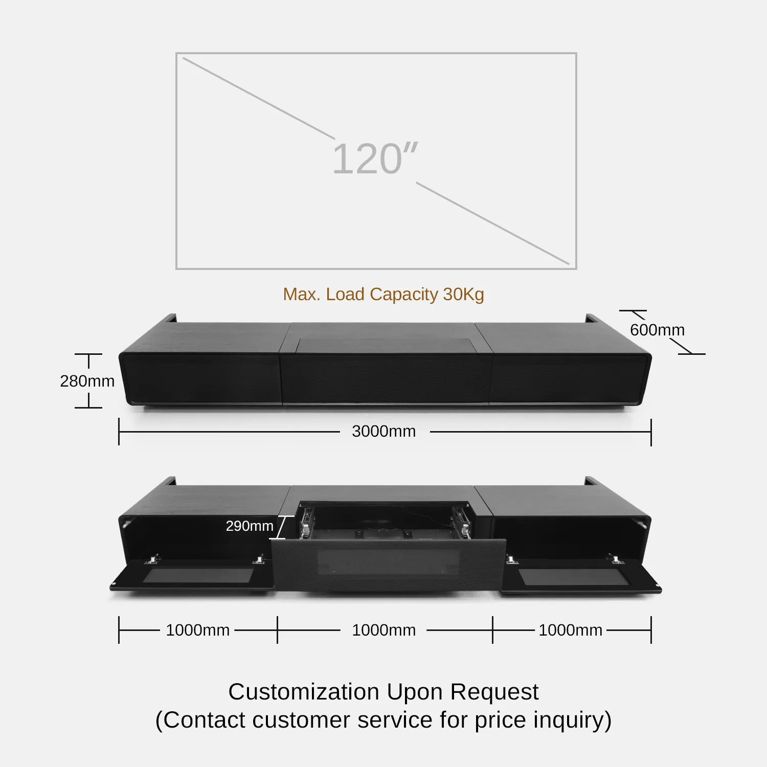 Shore Wood Grain TV Cabinet for Ultra Short Throw Projector (Pre-Assembled) - Image 25