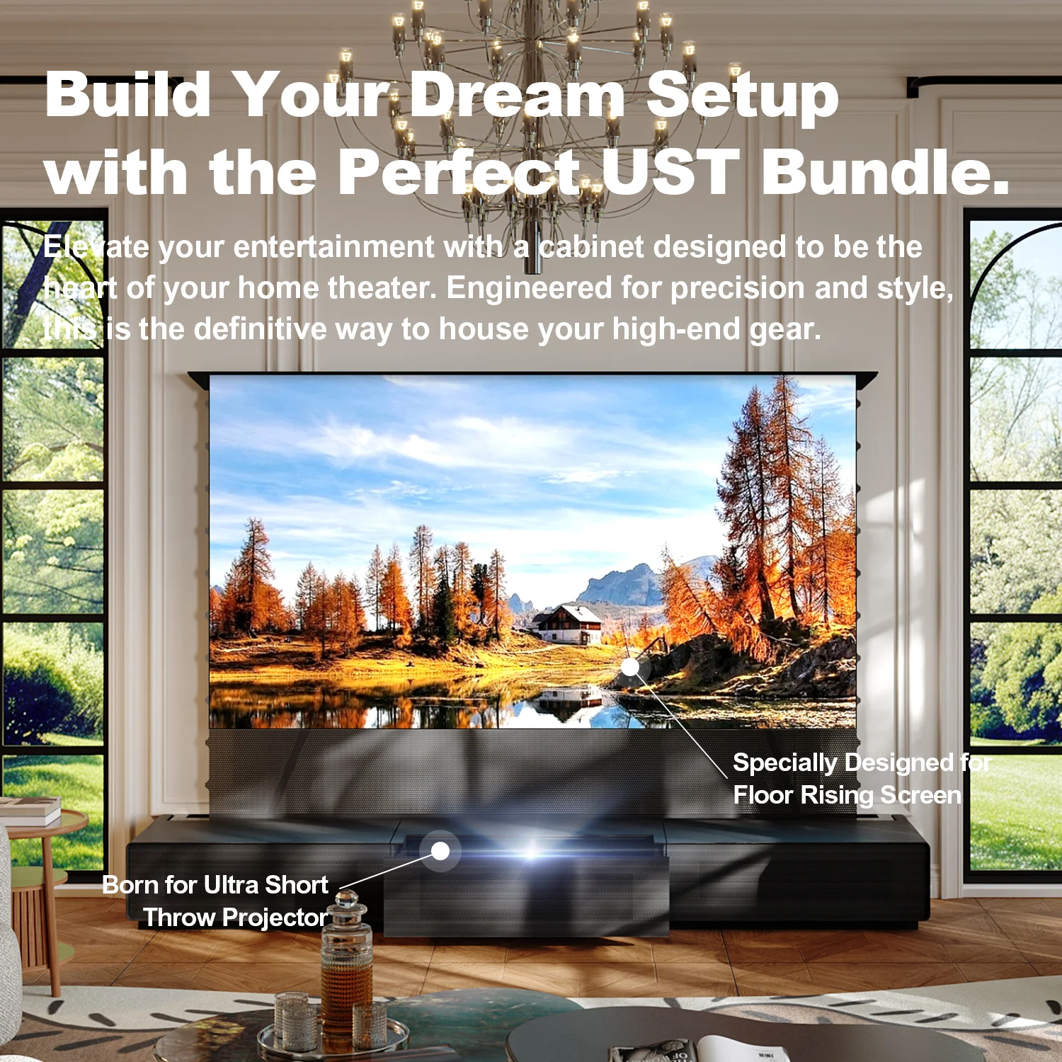 Shore Wood Grain TV Cabinet for Ultra Short Throw Projector (Pre-Assembled) - Image 4